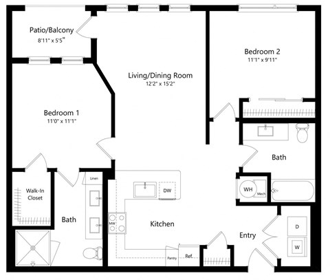 Two Bedroom Floor Plan with 995 Sq. Ft. at Lyra Luxury Apartments in Sarasota FL
